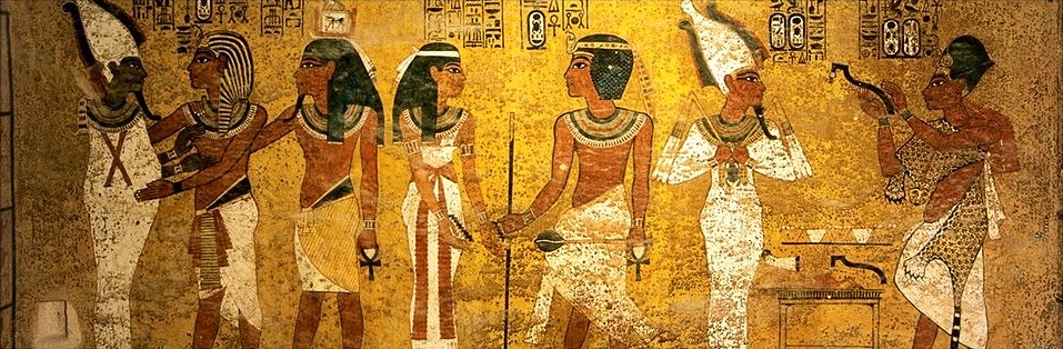 Malerei an der Nordwand der Sargkammer Tutanchamuns mit den Vorbereitungen für die Reise des Pharaos ins Jenseits